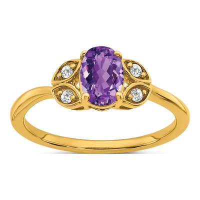 14K Yellow Gold 1/20 ct tw Amethyst & Diamond Oval Ring