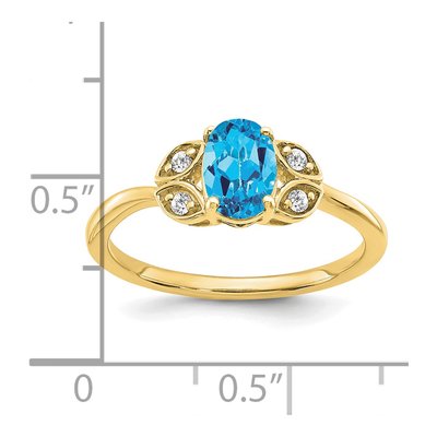 10K Yellow Gold 1/10 ct tw Swiss Blue Topaz & Diamond Oval Ring – view 4