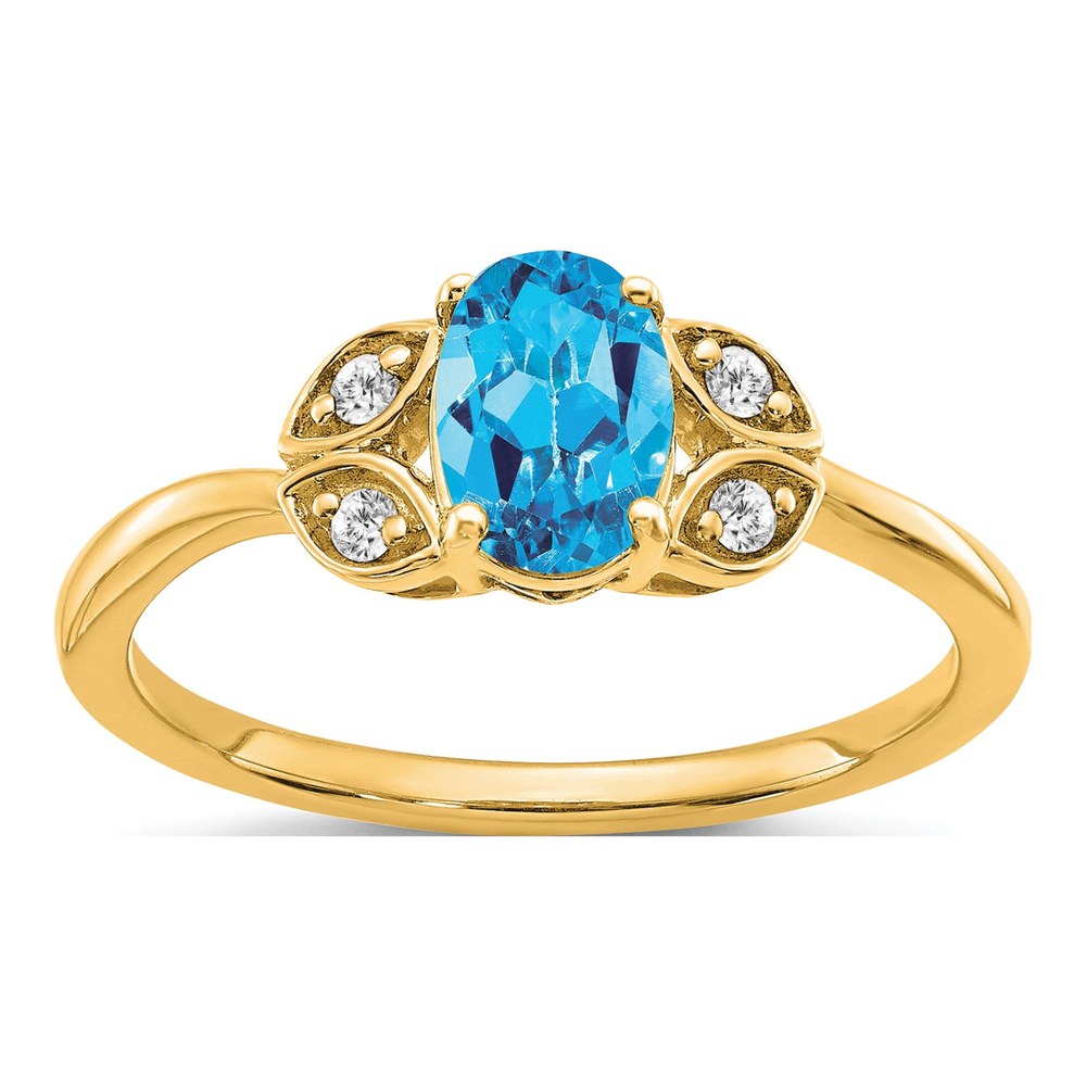 10K Yellow Gold 1/10 ct tw Swiss Blue Topaz & Diamond Oval Ring