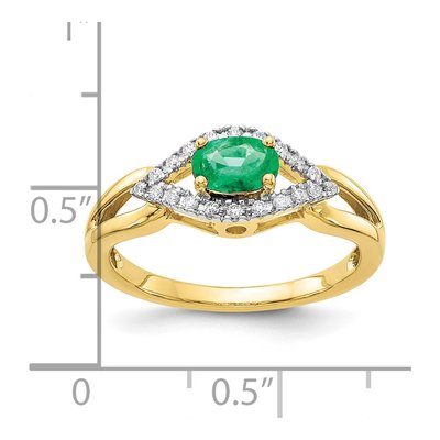 10K Yellow Gold 1/10 ct tw Emerald & Diamond Oval Ring – view 4