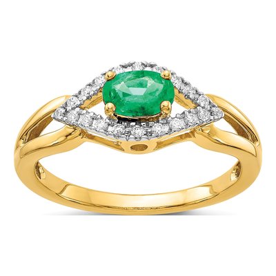 10K Yellow Gold 1/10 ct tw Emerald & Diamond Oval Ring