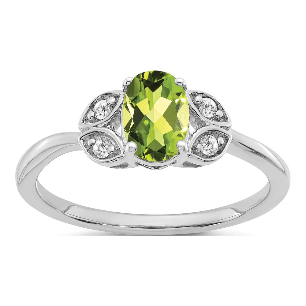 10K White Gold 1/10 ct tw Peridot & Diamond Oval Ring