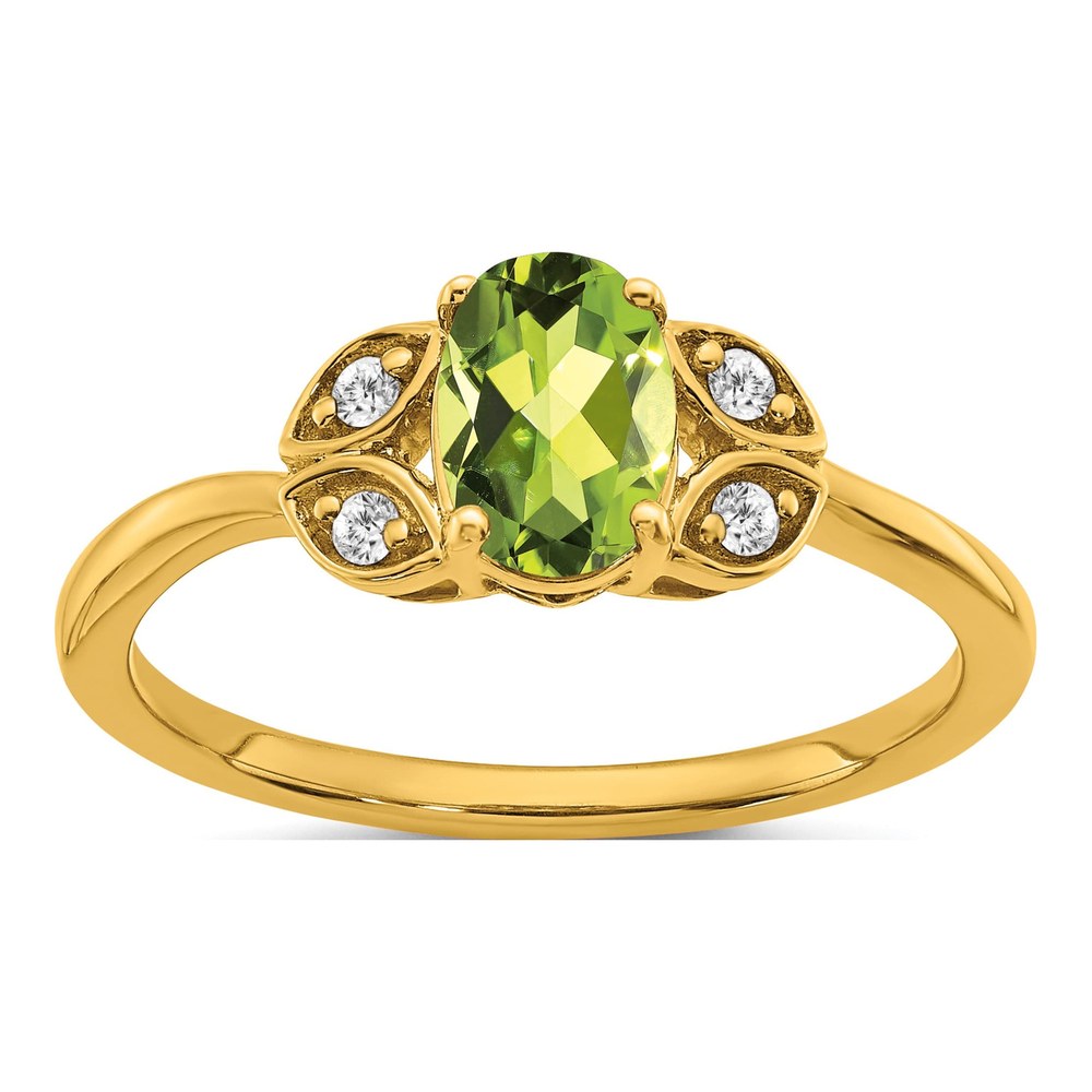 14K Yellow Gold 1/20 ct tw Peridot & Diamond Oval Ring