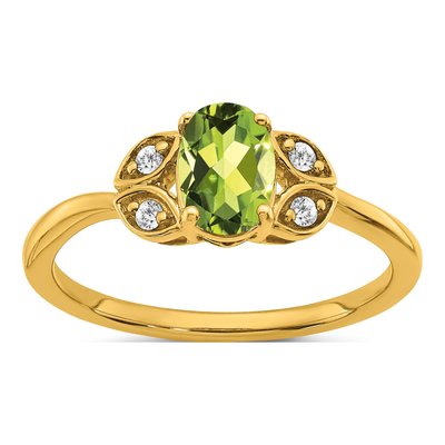 14K Yellow Gold 1/20 ct tw Peridot & Diamond Oval Ring