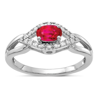 10K White Gold 1/10 ct tw Ruby & Diamond Oval Ring