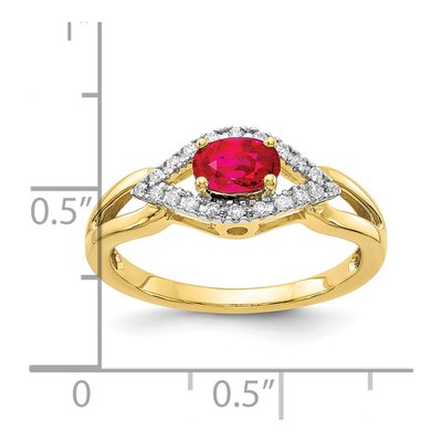 10K Yellow Gold 1/10 ct tw Ruby & Diamond Oval Ring – view 3