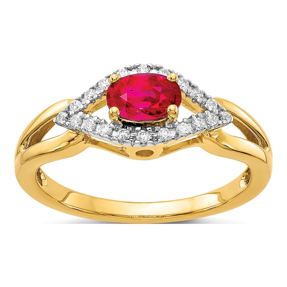 10K Yellow Gold 1/10 ct tw Ruby & Diamond Oval Ring