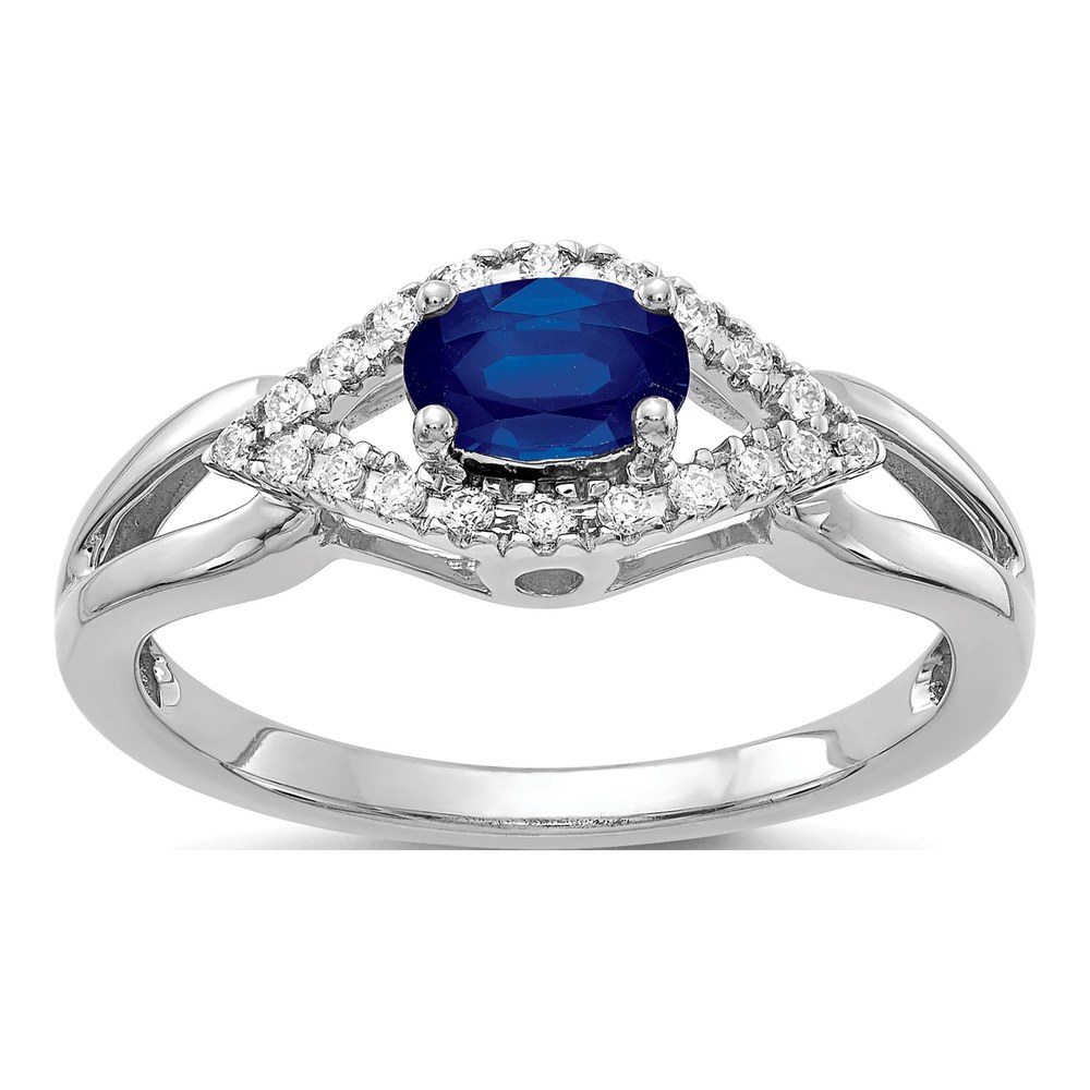 10K White Gold 1/10 ct tw Lab-Created Sapphire & Diamond Oval Ring
