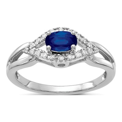 10K White Gold 1/10 ct tw Lab-Created Sapphire & Diamond Oval Ring