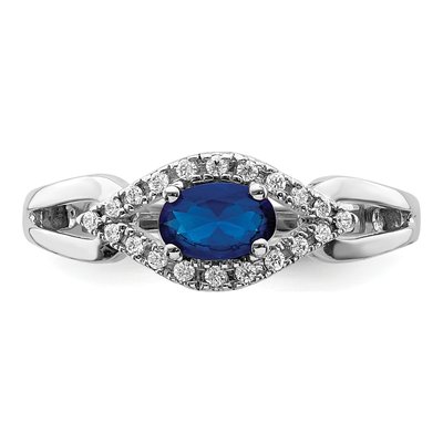 14K White Gold 1/8 ct tw Lab-Created Sapphire & Diamond East-West Oval Ring – view 6