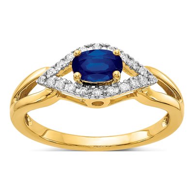 14K Yellow Gold 1/8 ct tw Lab-Created Sapphire & Diamond Ring