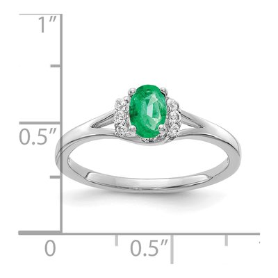 10K White Gold 1/15 ct tw Emerald & Diamond Oval Ring – view 2