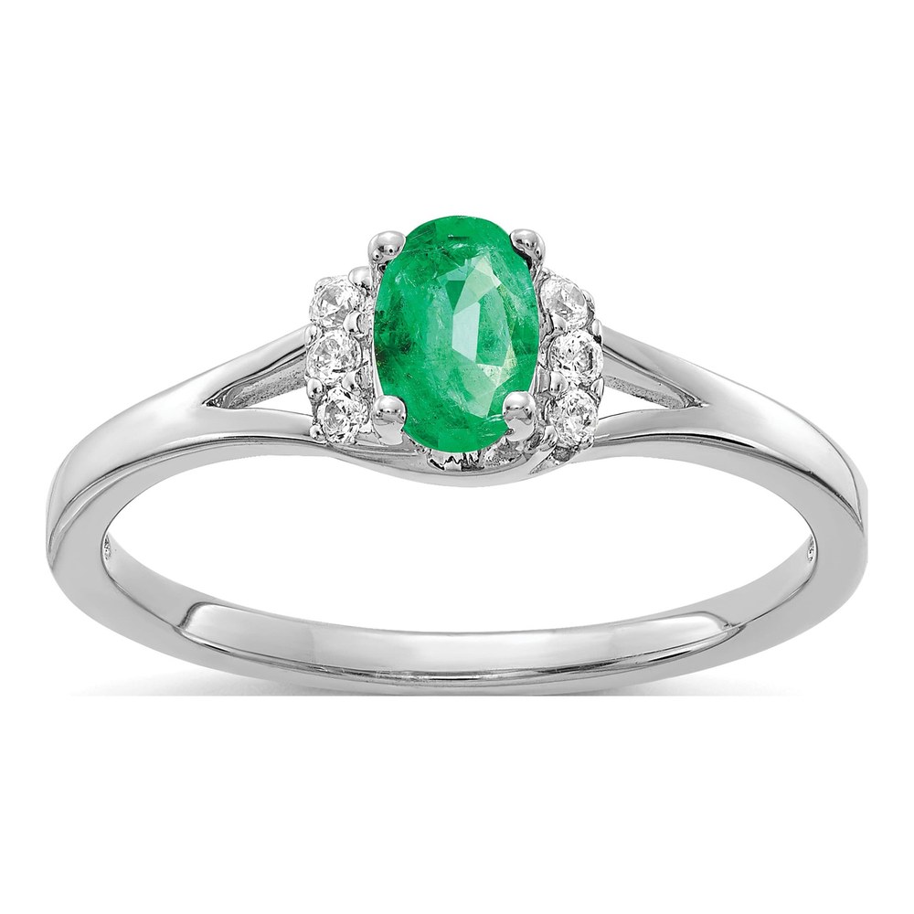 10K White Gold 1/15 ct tw Emerald & Diamond Oval Ring
