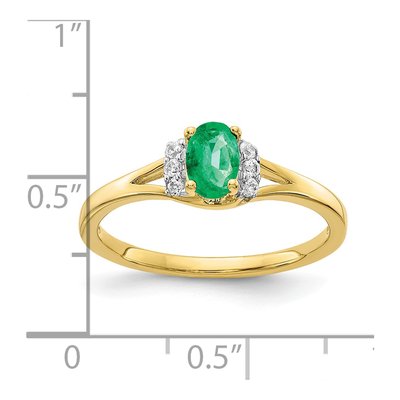 10K Yellow Gold 1/15 ct tw Emerald & Diamond Oval Ring – view 3