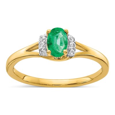 10K Yellow Gold 1/15 ct tw Emerald & Diamond Oval Ring