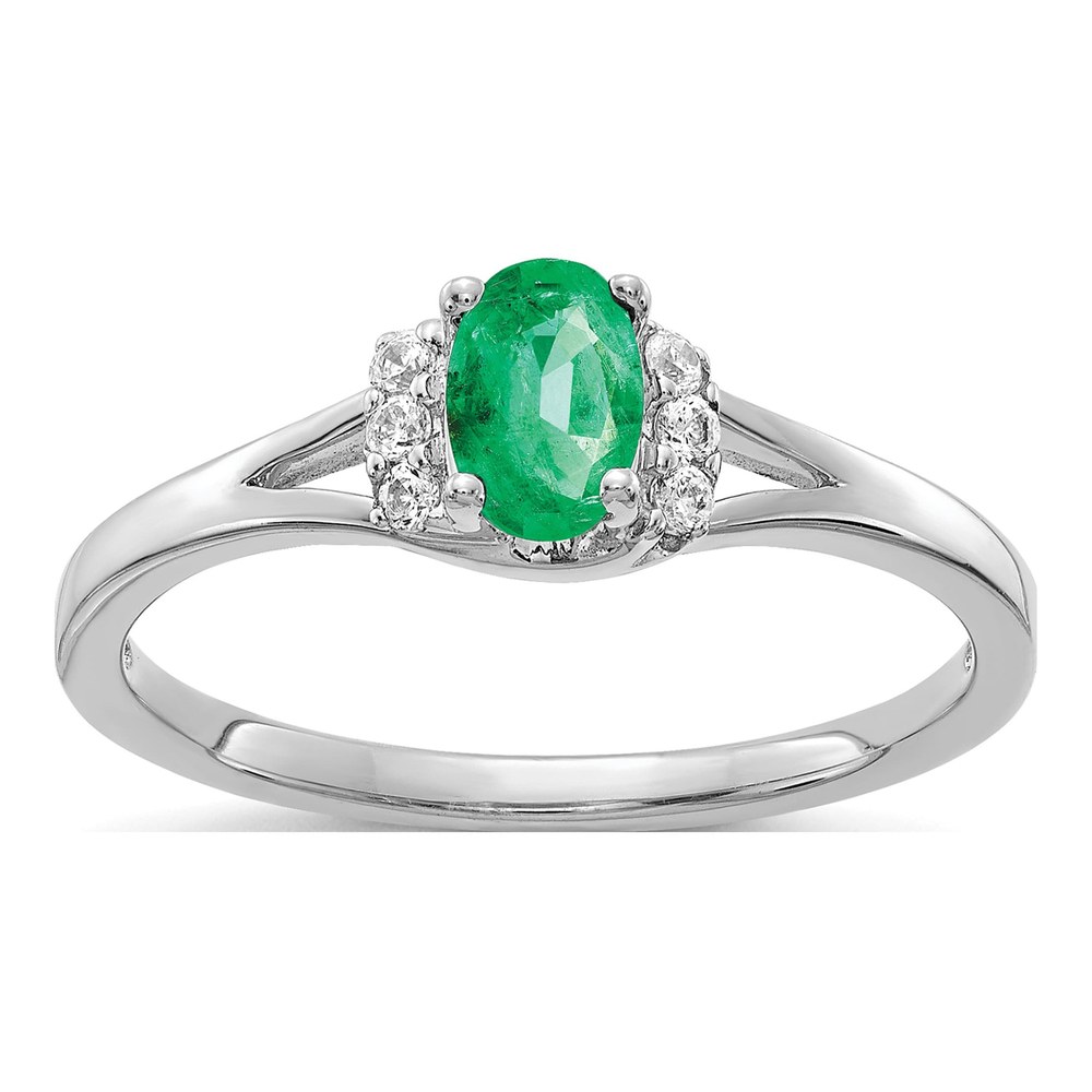 14K White Gold 1/15 ct tw Emerald & Diamond Oval Ring