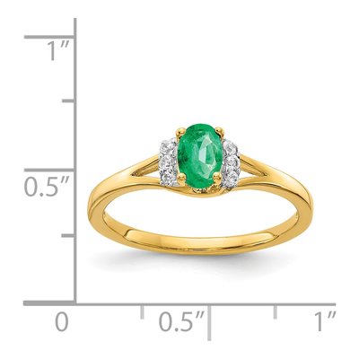 14K Yellow Gold 1/15 ct tw Emerald & Diamond Oval Ring – view 3