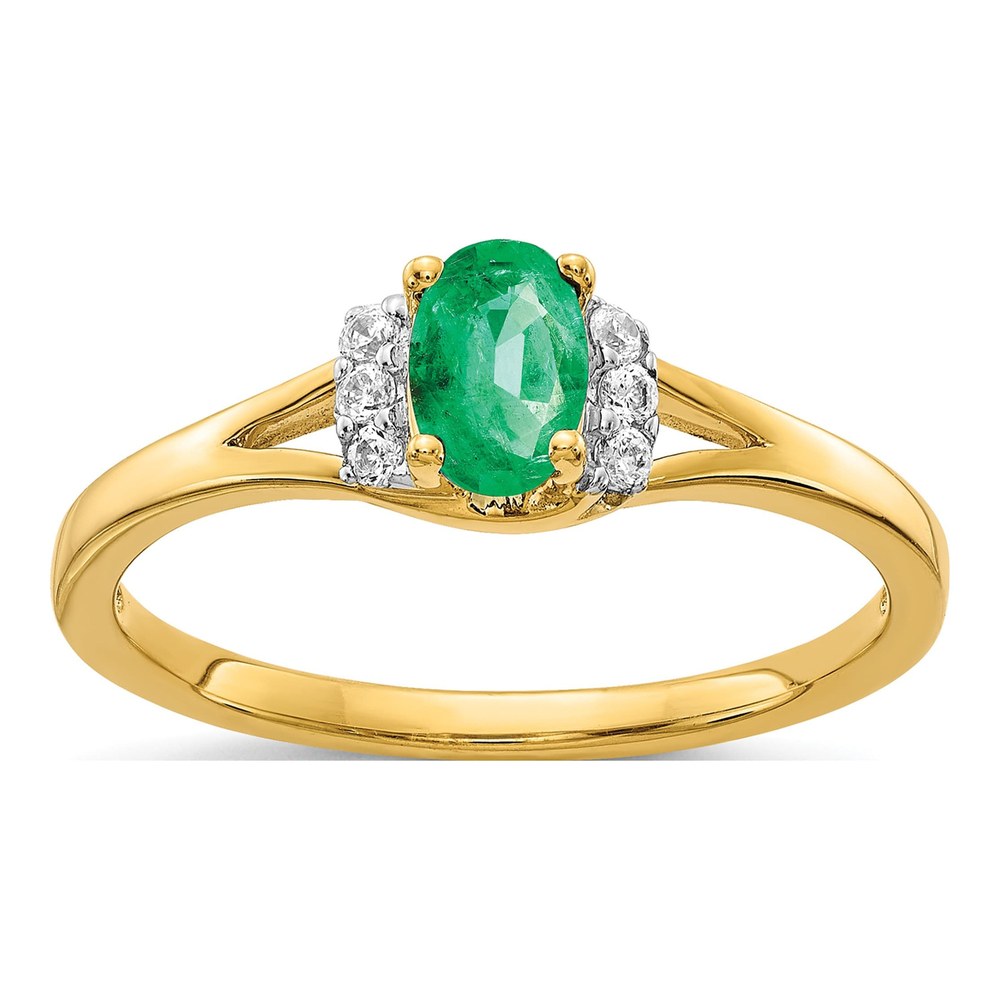 14K Yellow Gold 1/15 ct tw Emerald & Diamond Oval Ring