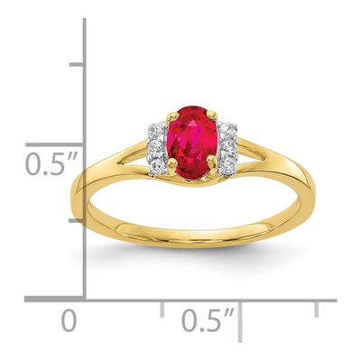 10K Yellow Gold 1/15 ct tw Ruby & Diamond Oval Ring – view 4