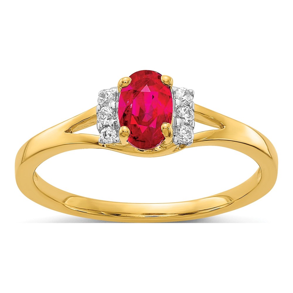10K Yellow Gold 1/15 ct tw Ruby & Diamond Oval Ring