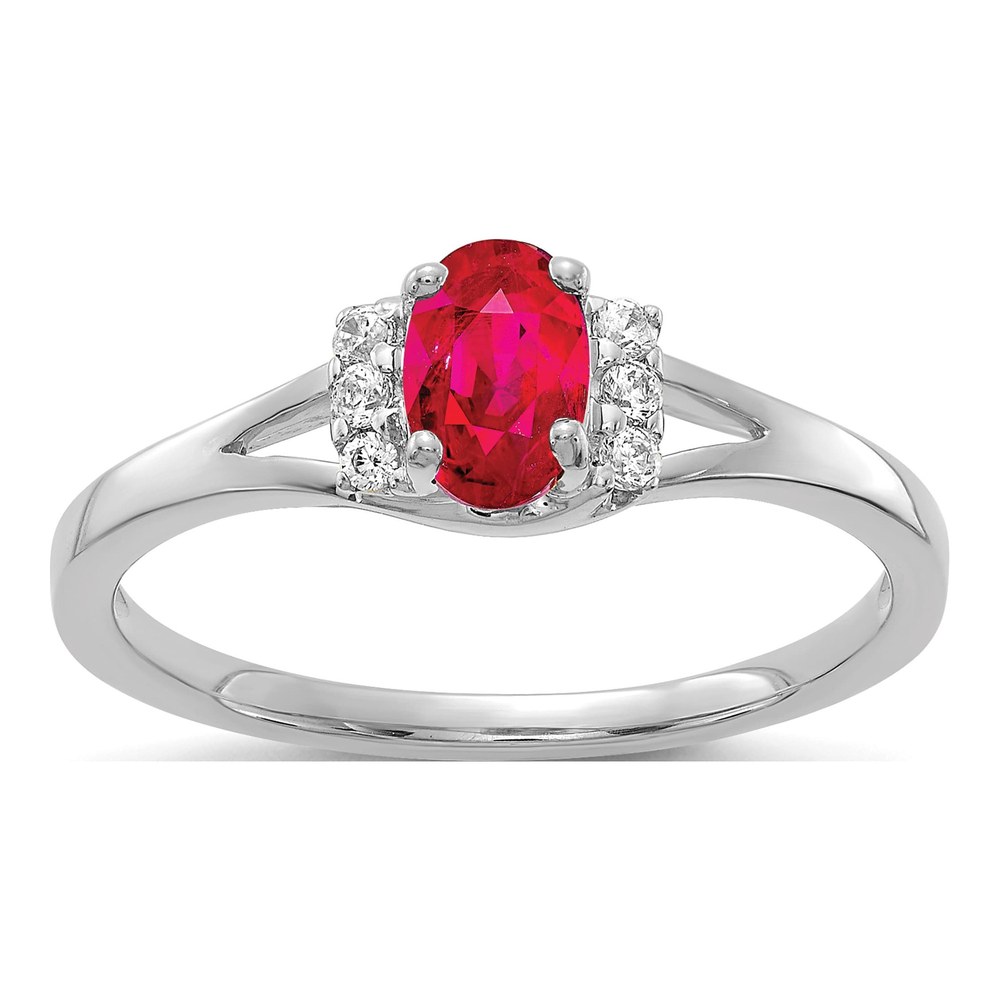 14K White Gold Oval Ruby & Diamond Ring