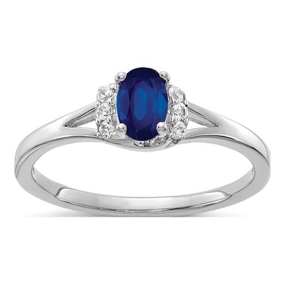 14K White Gold 1/15 ct tw Sapphire & Diamond Oval Ring