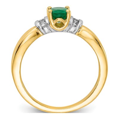14K Yellow Gold 1/10 ct tw Emerald & Diamond Oval Ring – view 2