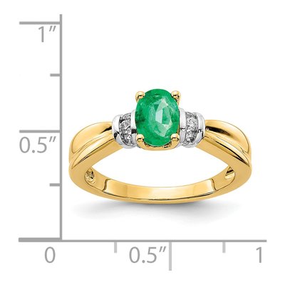 14K Yellow Gold 1/10 ct tw Emerald & Diamond Oval Ring – view 3