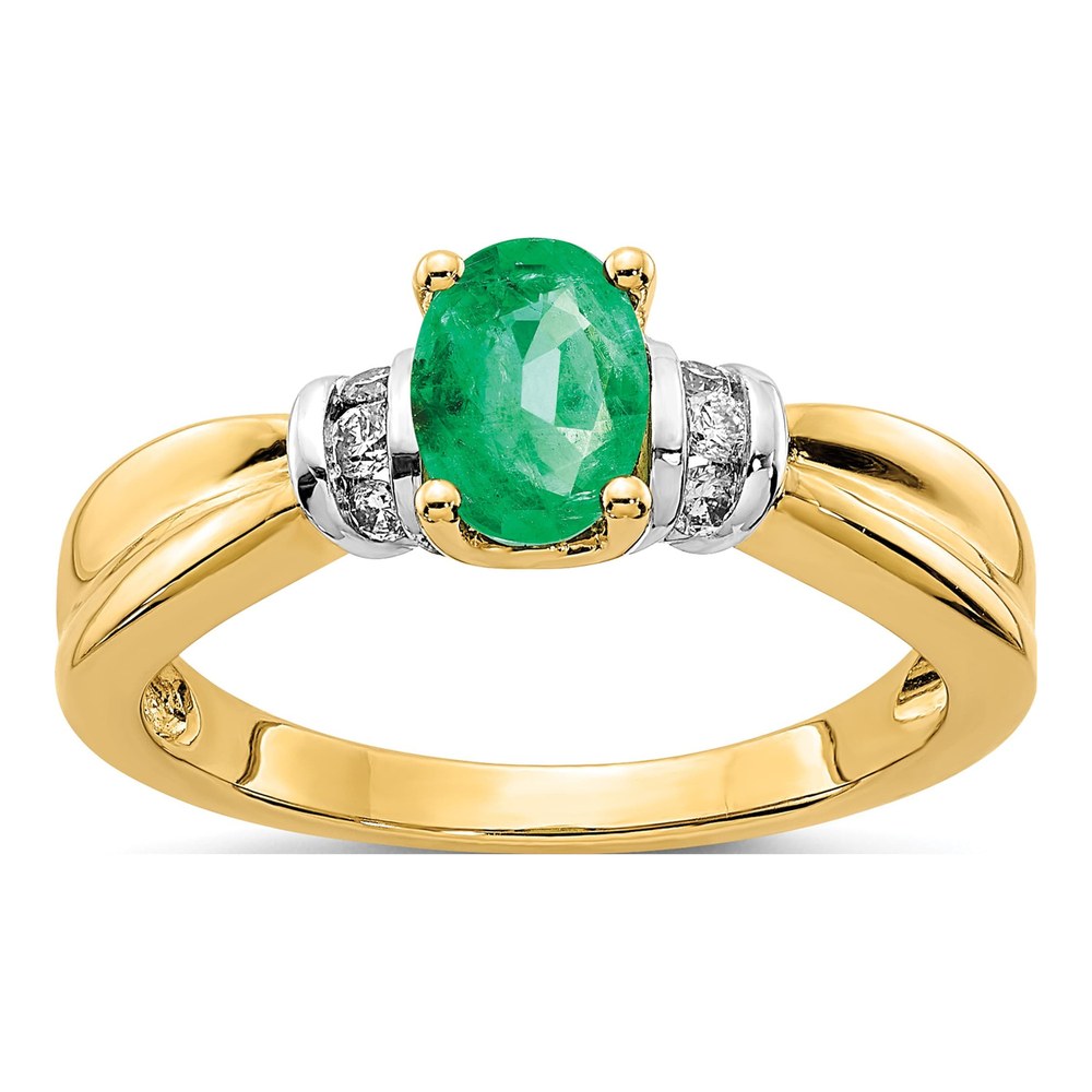 14K Yellow Gold 1/10 ct tw Emerald & Diamond Oval Ring