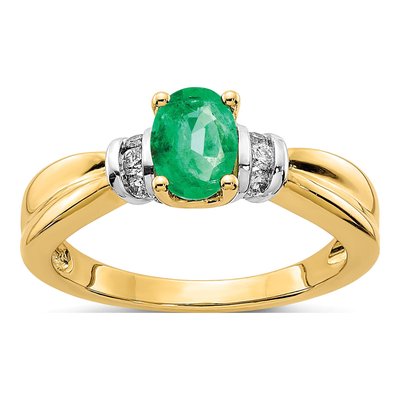 14K Yellow Gold 1/10 ct tw Emerald & Diamond Oval Ring