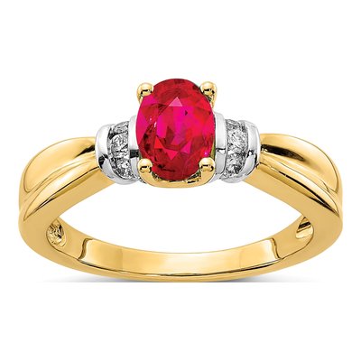 14K Yellow Gold 1/10 ct tw Ruby & Diamond Oval Ring