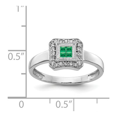 14K White Gold 1/8 ct tw Emerald & Diamond Cluster Ring – view 4