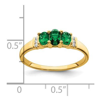 14K Yellow Gold Emerald & Diamond 3-Stone Ring – view 4