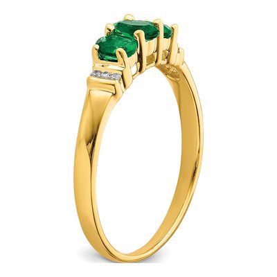 14K Yellow Gold Emerald & Diamond 3-Stone Ring – view 7