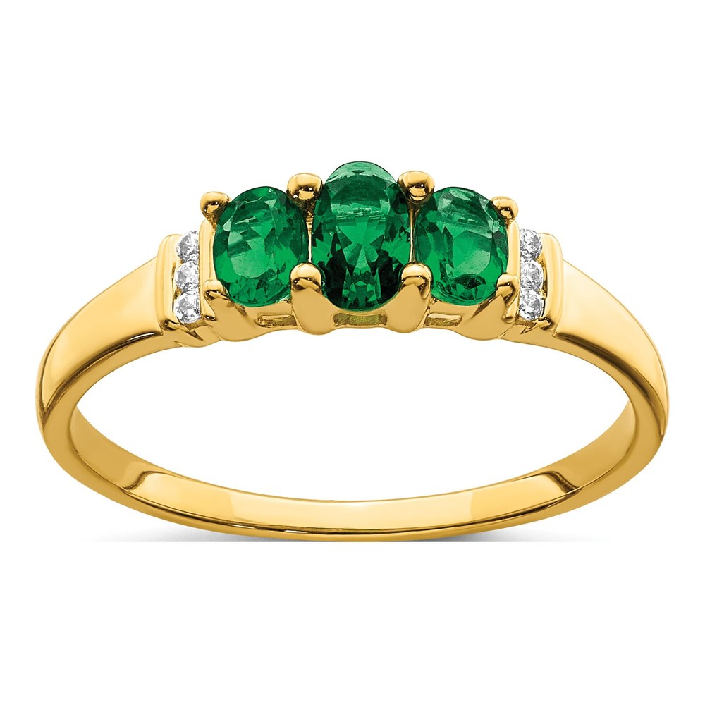 14K Yellow Gold Emerald & Diamond 3-Stone Ring