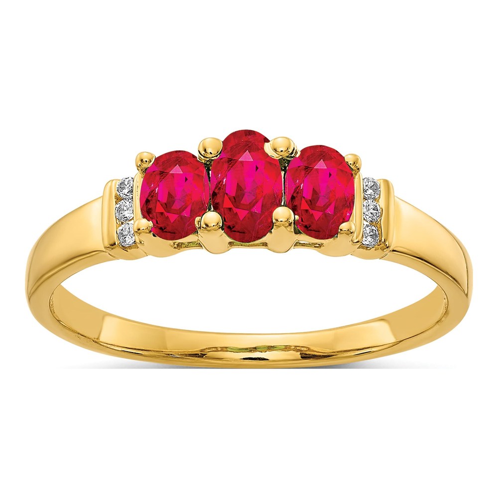 14K Yellow Gold Ruby & Diamond Triple Ring