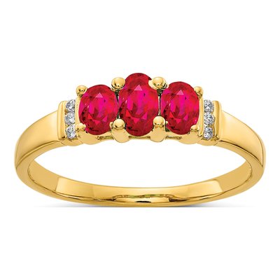 14K Yellow Gold Ruby & Diamond Triple Ring