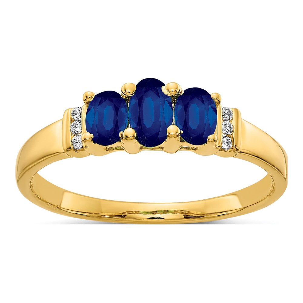14K Yellow Gold Sapphire & Diamond 3-Stone Ring