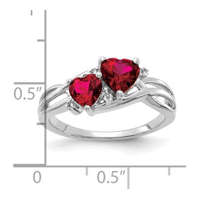 10K White Gold Lab-Created Ruby & Diamond Double Heart Ring – view 3