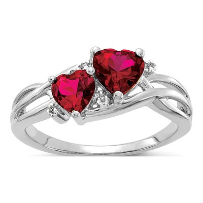 10K White Gold Lab-Created Ruby & Diamond Double Heart Ring
