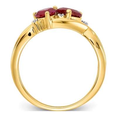 10K Yellow Gold Lab-Created Ruby & Diamond Double Heart Ring – view 3