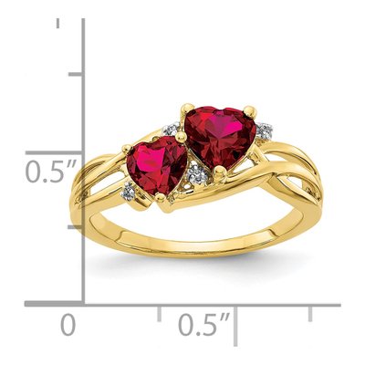 10K Yellow Gold Lab-Created Ruby & Diamond Double Heart Ring – view 4