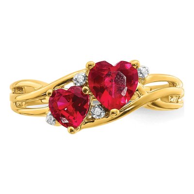 14K Yellow Gold Lab-Created Ruby & Diamond Double Heart Ring – view 4