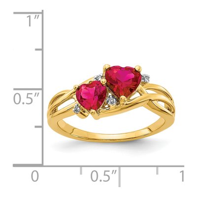 14K Yellow Gold Lab-Created Ruby & Diamond Double Heart Ring – view 5