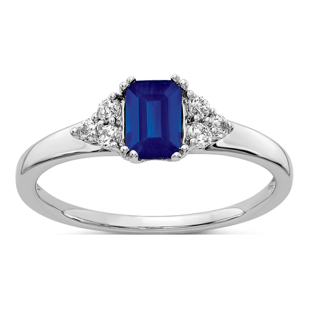 14K White Gold 1/6 ct tw Sapphire & Diamond Emerald-Cut Ring