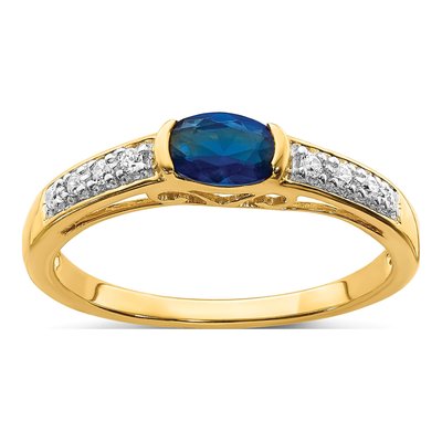 14K Yellow Gold 1/15 ct tw Sapphire & Diamond Oval Ring