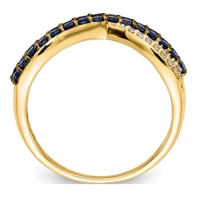 14K Yellow Gold 1/15 ct tw Sapphire & Diamond 4-Row Ring – view 3