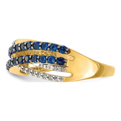 14K Yellow Gold 1/15 ct tw Sapphire & Diamond 4-Row Ring – view 4
