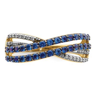 14K Yellow Gold 1/15 ct tw Sapphire & Diamond 4-Row Ring – view 6