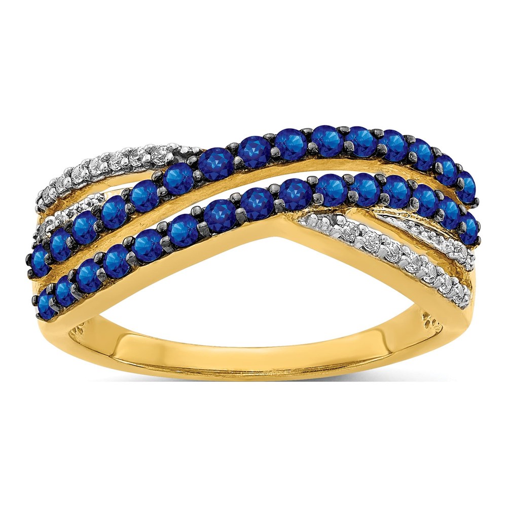 14K Yellow Gold 1/15 ct tw Sapphire & Diamond 4-Row Ring